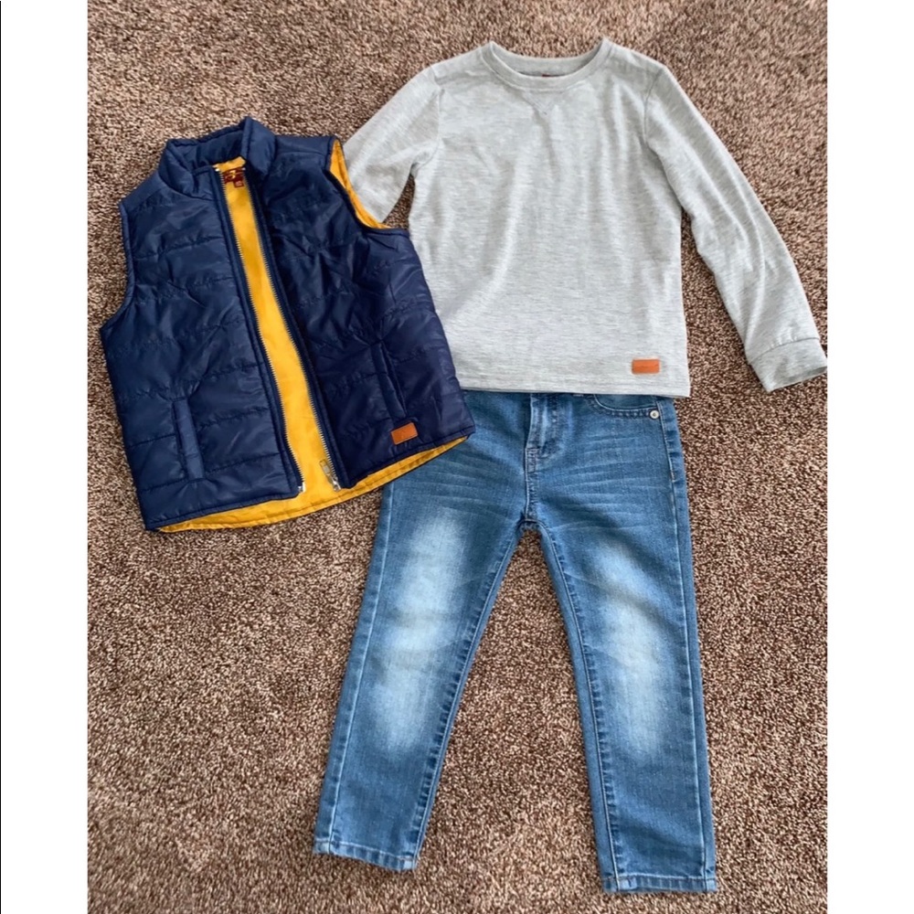 EUC 7 for all mankind 3T boy vest, shirt & jeans